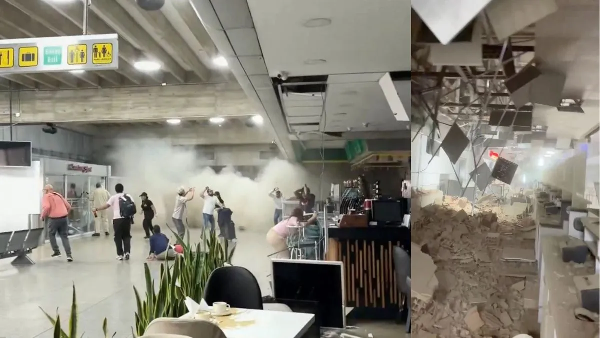 Terrified Travellers Scramble As Terminal Ceiling Collapses After Powerful Earthquakes Hit Simon Bolivar Airport
