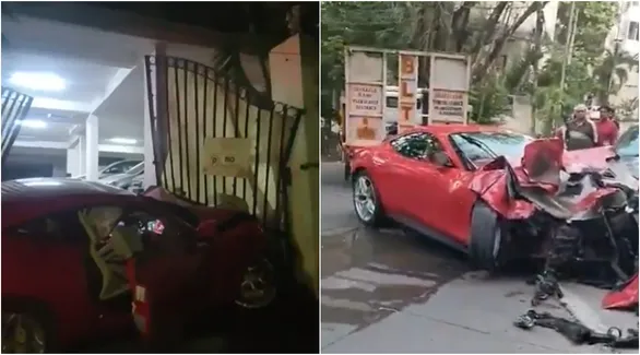 hyderabad-speeding-ferrari-crashes-into-apartment-gate-occupants-flee-after-accident-watch