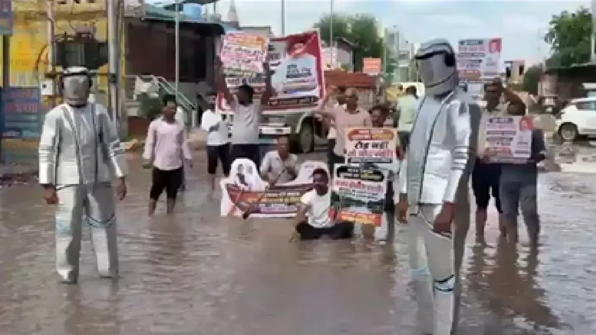 Astronauts Land On Jaipur Road? Residents Stage Unique Protest Against Potholes, Waterlogging | Watch