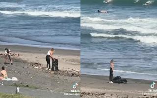 viral-woman-leaves-garbage-bag-at-beach-after-recording-videos-of-cleaning-drive-netizens-irked-watch