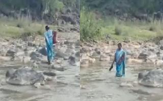 teacher-crosses-two-rivers-to-reach-school-in-chhattisgarh-village-netizens-hail-dedication-watch