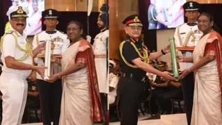 President Murmu Presents Distinguished Service Awards; Army, Navy Chiefs Conferred With PVSM