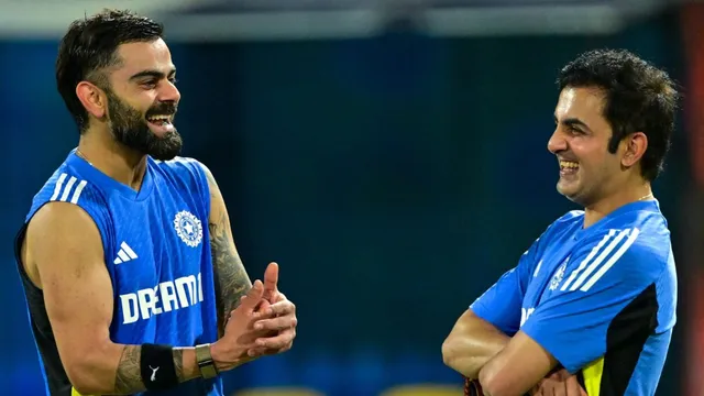 ind-vs-sl-virat-kohli-and-head-coach-gautam-gambhir-engage-in-hilarious-chat-during-practice-session-ahead-of-1st-odi-watch