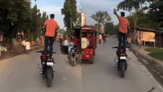 Bihar Man’s Video Of Standing On Speeding Bike While On Busy Road Irks Netizens | Internet Demands Action
