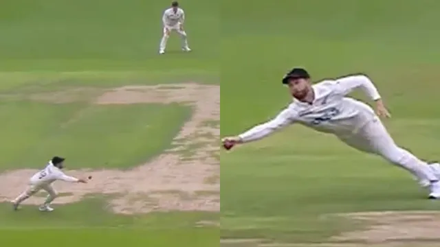 ind-vs-nz-1st-test-devon-conway-takes-stunning-onehanded-catch-to-dismiss-sarfaraz-khan-watch
