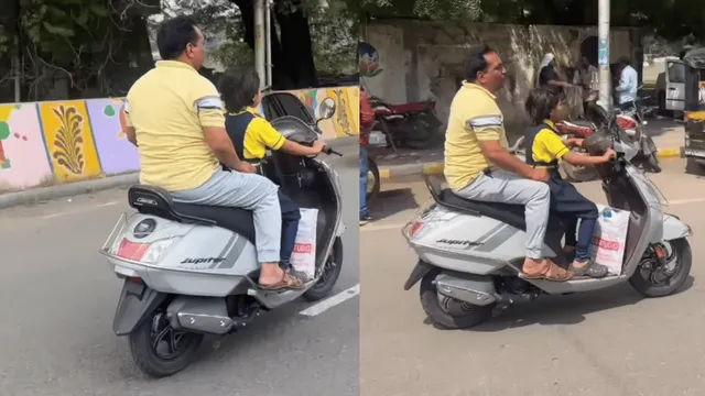 viral-video-of-little-schoolgirl-driving-scooter-with-her-father-sitting-at-back-splits-internet-watch
