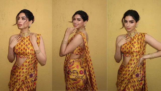 khushi-kapoor-printed-yellow-predraped-saree-is-right-choice-to-attend-bff-wedding