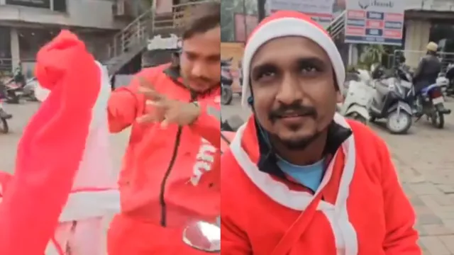 mp-news-zomato-food-delivery-man-forced-to-remove-santa-claus-outfit-in-indore-watch-video