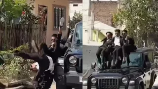 Viral Video: 12th Class Students Fall From Moving Thar While Trying To Make Heroic Entry