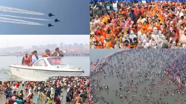 mahakumbh-2025-last-day-final-holy-dip-underway-on-maha-shivratri-police-on-alert-iaf-conducts-air-show-videos