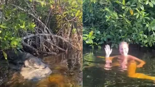Daring Or Reckless? Woman’s Close Encounter With Giant Crocodile Leaves Internet Stunned | Viral Video