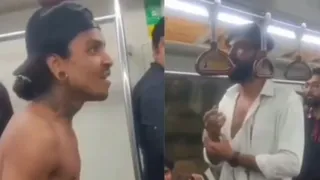 Delhi Metro Viral Video: Two Men Tear Off Shirts In Fight Inside Yellow Line Metro; 'Let's Go Outside Man'