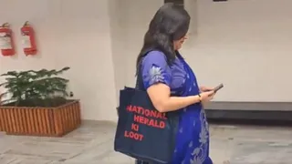 'National Herald Ki Loot': Bansuri Swaraj Walks In For JPC Meet With Priyanka-Style Tote Messaging | Video