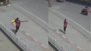 Woman Narrowly Escapes Death As Car Plunges From Flyover Right In Front Of Her In Viral Video