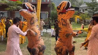 Bride-To-Be Crashes Her Haldi Ceremony In Dinosaur Costume, Internet Can't Stop Laughing At Viral Video