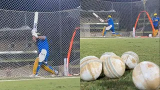 ipl-2025-ms-dhoni-hitting-practice-6-ball-challenge-chennai-super-kings-net-session-dhoni-batting-video-csk-vs-pbks-match-updates