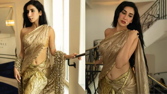 parul-gulati-turns-golden-girl-in-banarasi-saree-dipped-in-resin-at-cannes-2025-her-mirror-jaal-dupatta-oozes-oomph-photos-nish-hair-malkin