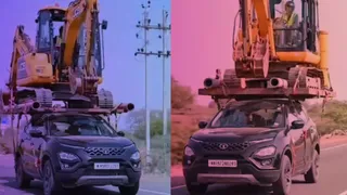 Watch: Viral Video Shows Tata Harrier Carrying A 24-Ton Excavator On Roof, But There’s A Catch