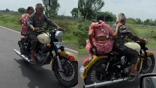 ‘Desi Jack And Rose….’, Viral Video Of Elderly Couple On Vintage Royal Enfield With Titanic Theme Wins Hearts