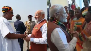 pm-modi-gets-grand-welcome-in-ghana-with-children-chanting-hare-rama-hare-krishna-watch