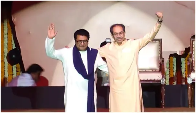 uddhav-raj-thackeray-share-hug-on-stage-mumbai-rally-hindi-imposition-marathi-maharashtra-government-live-update