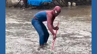 Viral Video: Mumbai Floods Get Filmy Twist As Spider-Man Turns Cleaner With A Mop In Hand