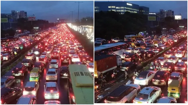 gurugram-rains-traffic-jam-on-delhi-jaipur-highway-up-to-20-km-stuck-for-several-hours-watch