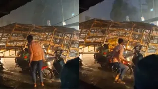 Auto Driver Survives Miracle Escape As Massive Hoarding Collapses, Viral Video Shows Heart-Stopping Moment