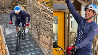French Cyclist Climbs Eiffel Tower On All-Terrain Bike In 12.5 Minutes, Breaks 23-Year-Old World Record | VIDEO