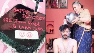 Mother Performs Milk Bath Ritual For Son After Divorce, Makes Him Cut ‘Happy Divorce’ Cake | Viral Video