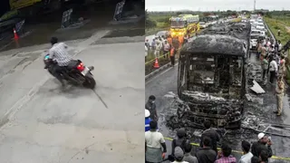 Kurnool Bus Fire: Video Shows 'Drunk' Biker Struggling To Maintain Balance At Petrol Pump Moments Before Crash | Watch