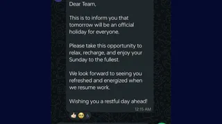 Start-Up Manager's Viral WhatsApp Message Announcing Sunday As Holiday Sparks Debate On India’s Toxic Work Culture