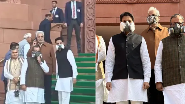 delhi-pollution-enters-parliament-as-opposition-mps-wear-gas-masks-to-raise-toxic-air-issue-video
