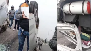 Ghaziabad: Speeding Car Overturns After Hitting Stationary Water Tanker On Elevated Road; Driver Critical