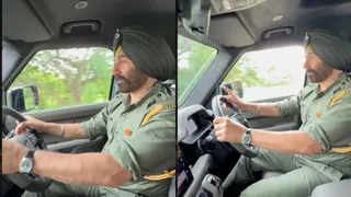 Sunny Deol Drives Land Rover Defender In Army Uniform; Netizens Ask Where’s The Seatbelt?