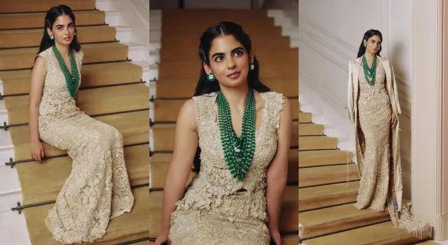 isha-ambani-exudes-royalty-in-anamika-khanna-beige-mermaid-style-lehenga