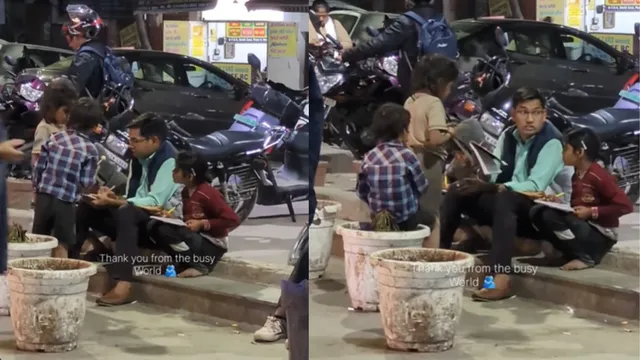 delhi-man-teaches-children-on-busy-street-without-any-fancy-setup-viral-video-reminds-everyone-kindness-still-exists
