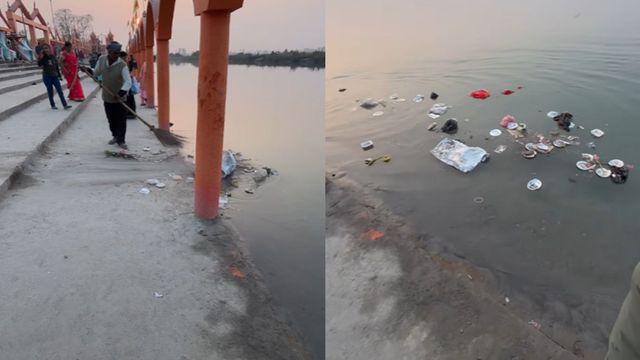 up-sanitation-worker-dumps-garbage-into-river-at-shiva-ghat-netizens-question-is-this-correct