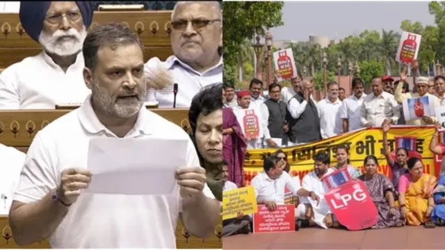 lpg-shortage-sparks-uproar-in-lok-sabha-women-mps-stage-protest-with-kitchen-utensil-rahul-gandhi-questions-govt