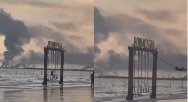 iran-war-iranian-girl-swings-as-smoke-rises-from-airstrikes-in-bandar-abbas-video