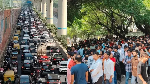 delhi-noida-border-sees-massive-traffic-jam-labour-union-protests-vehicles-queue-for-kilometres-check-choke-points