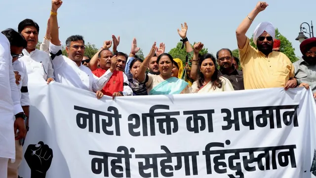 bjp-mlas-protest-over-defeat-of-constitution-131st-amendment-bill-in-lok-sabha