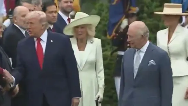 netizens-react-after-video-shows-trump-stepping-in-front-of-queen-camilla-at-white-house-ceremony-say-another-embarrassment
