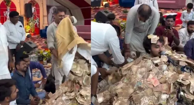 singer-vanish-under-mountain-of-cash-at-gujarat-religious-event-neitizens-react-to-viral-video-watch