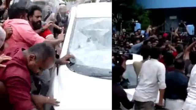 cpim-workers-clash-with-ed-officials-break-cars-windshield-outside-pinarayi-vijayans-house-during-searches