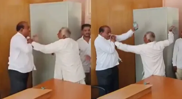 karnataka-farmer-hits-govt-employee-with-slipper-over-compensation-delay-in-bagalkot-viral-video