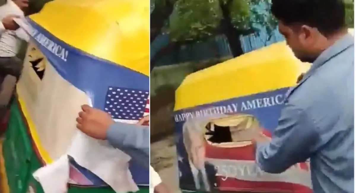 Delhi Auto Ricksa 'Hindustan Zindabad' Delhi Auto Drivers Tear Down Trump Posters After ...