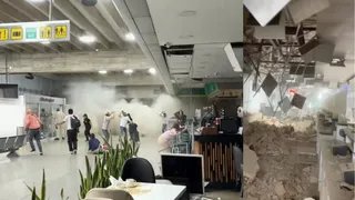 Terrified Travellers Scramble As Terminal Ceiling Collapses After Powerful Earthquakes Hit Simon Bolivar Airport | VIDEO