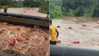 maharashtra-rains-watch-3000-lpg-cylinders-swept-into-patalganga-river-amid-heavy-rain-in-raigad-citizens-warned-not-to-touch-them