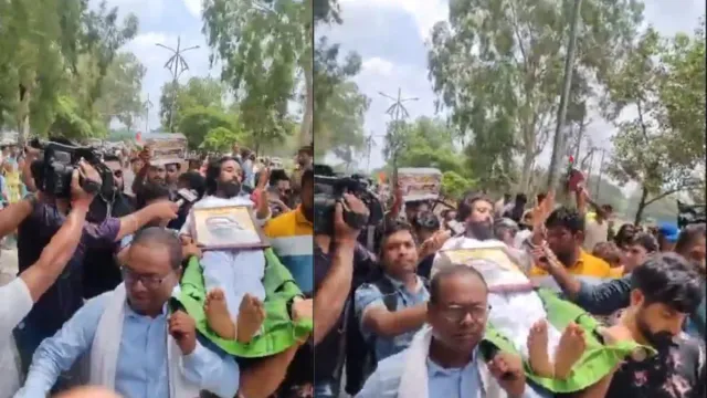 jharkhand-student-protest-fasting-for-9-days-carried-on-stretcher-devendra-nath-mahato-says-barbed-wires-cant-stop-us